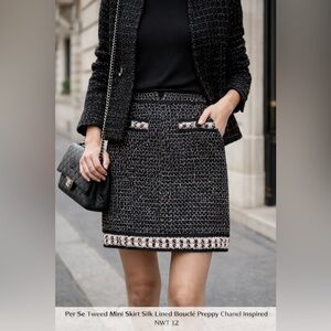 Per Se Tweed Mini Skirt Silk Lined Bouclé Preppy Off Duty Model NWT 12 Parisian
